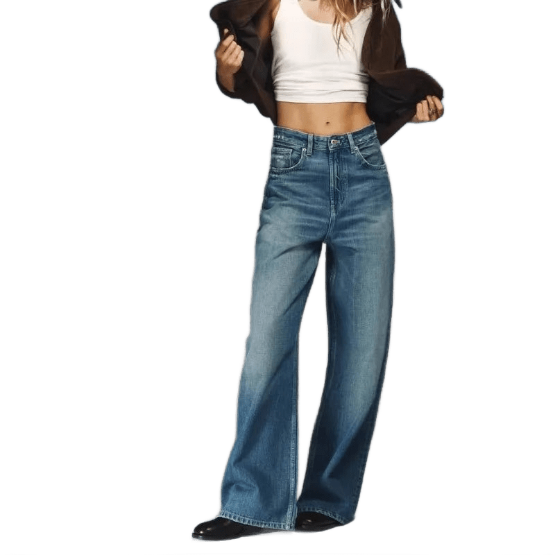 JESSE – Vintage Baggy Jeans mit PU-Leder Patchwork - ZAYVI