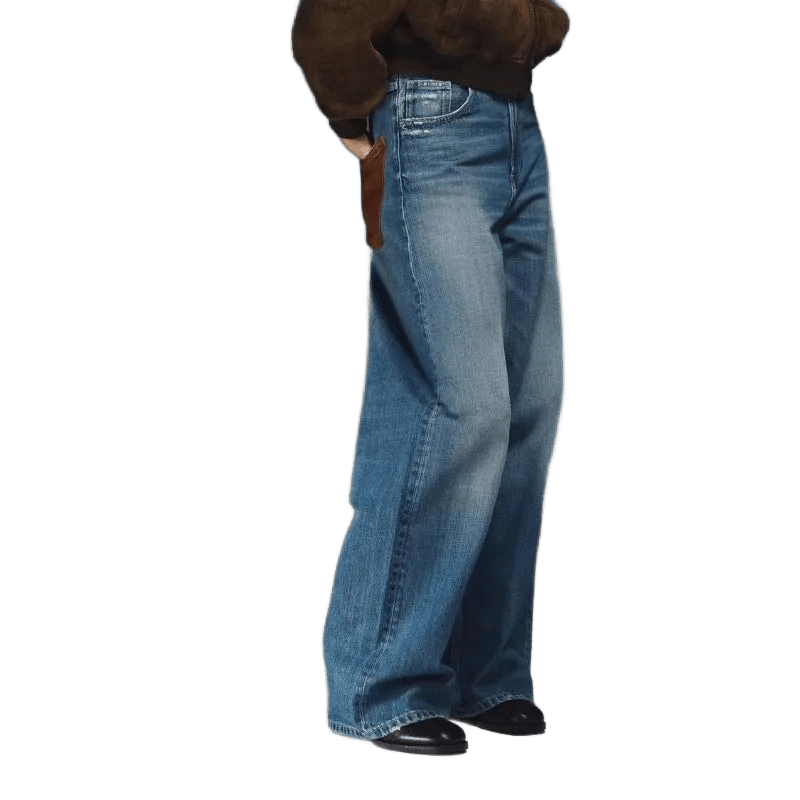 JESSE – Vintage Baggy Jeans mit PU-Leder Patchwork - ZAYVI