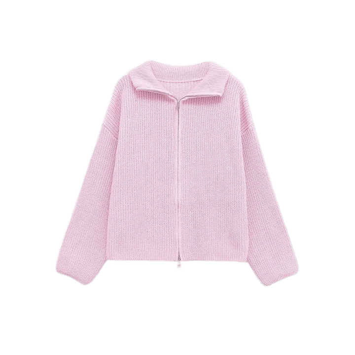 LENA – Oversized Knit-Mantel | Doppelkette & Streifen - ZAYVI