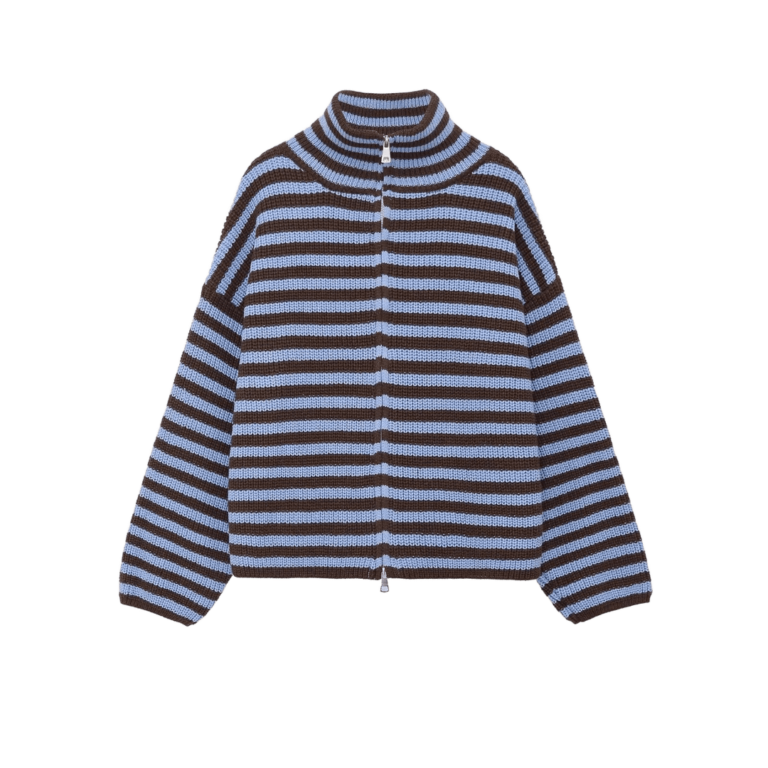 LENA – Oversized Knit-Mantel | Doppelkette & Streifen - ZAYVI