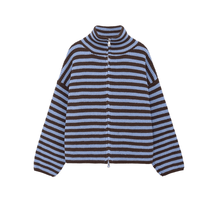 LENA – Oversized Knit-Mantel | Doppelkette & Streifen - ZAYVI