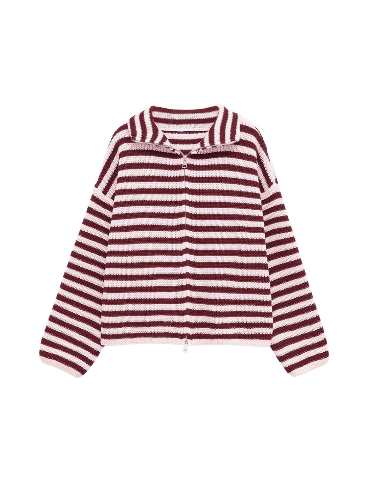 LENA – Oversized Knit-Mantel | Doppelkette & Streifen - ZAYVI