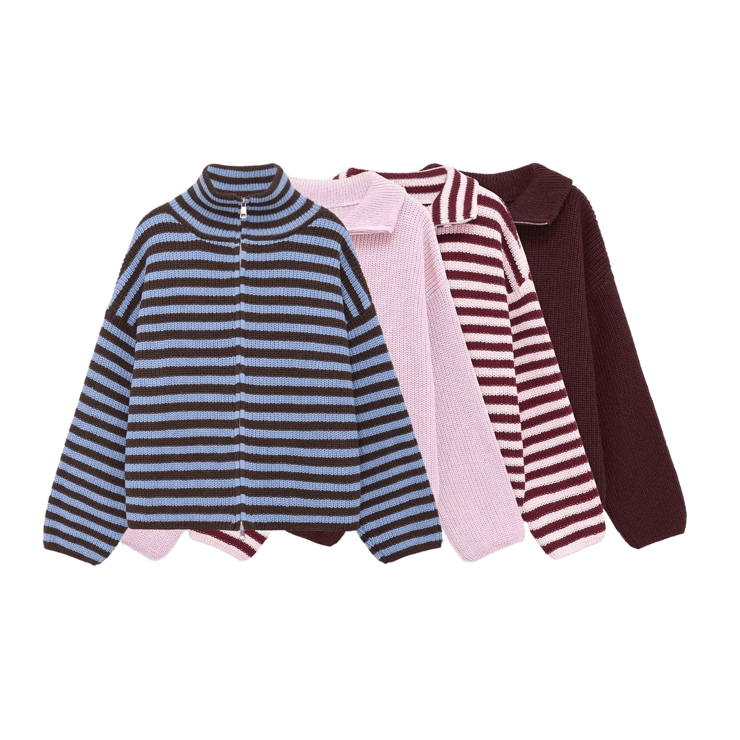 LENA – Oversized Knit-Mantel | Doppelkette & Streifen - ZAYVI