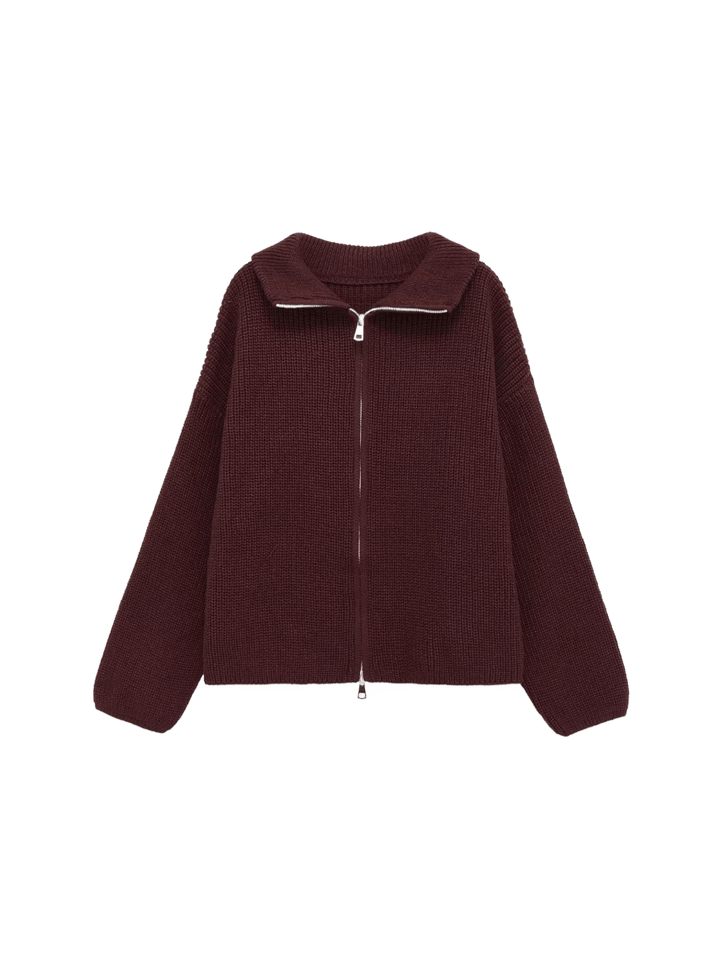 LENA – Oversized Knit-Mantel | Doppelkette & Streifen - ZAYVI