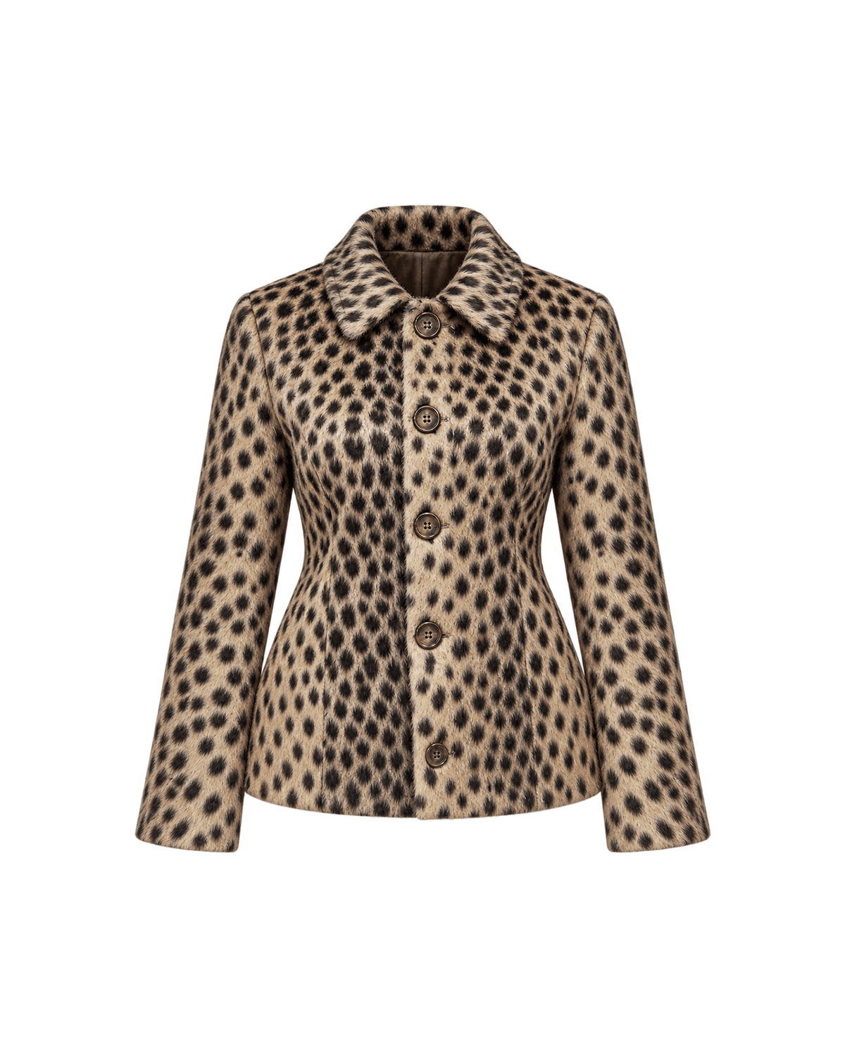 MIRAEE-UNIFORM-2026 | LÉOPARD – Leichte Damenjacke mit Leo-Print – 02 Khaki – freigestellte Produktansicht auf weißem Hintergrund