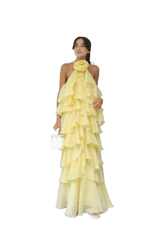 Lucia Maxikleid mit Blüten - Dekor und Halterneck - Miraee Paris