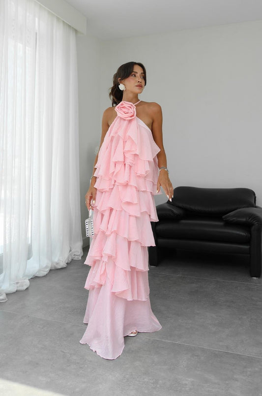 Lucia Maxikleid mit Blüten - Dekor und Halterneck - Miraee Paris