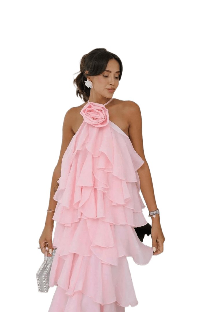 Lucia Maxikleid mit Blüten - Dekor und Halterneck - Miraee Paris
