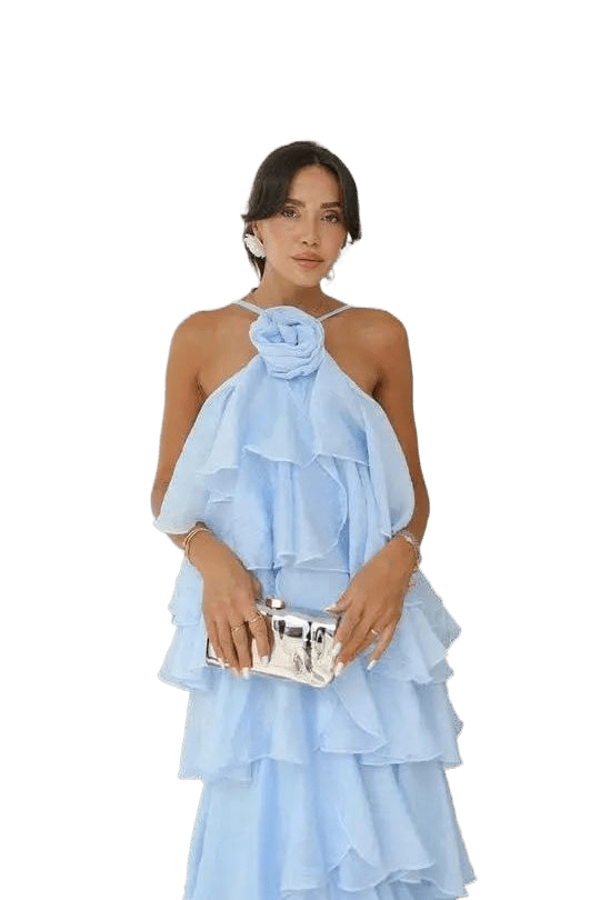 Lucia Maxikleid mit Blüten - Dekor und Halterneck - Miraee Paris