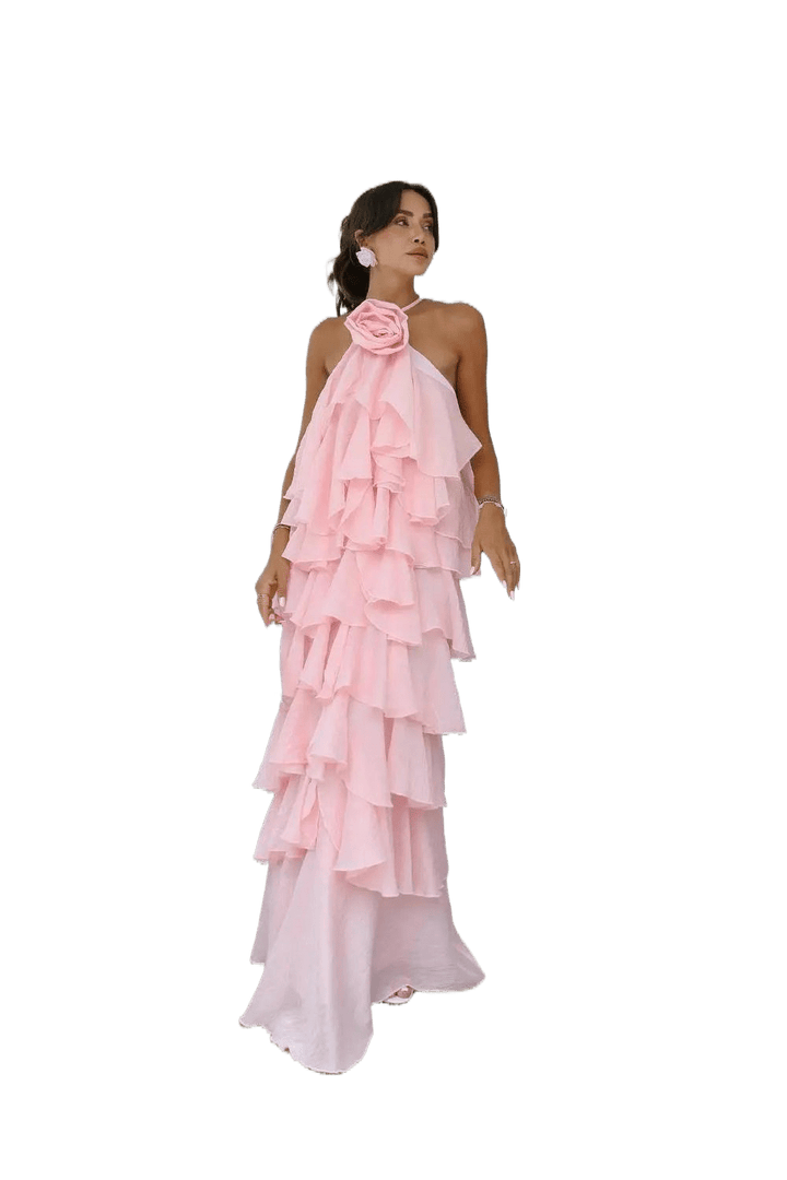 Lucia Maxikleid mit Blüten - Dekor und Halterneck - Miraee Paris