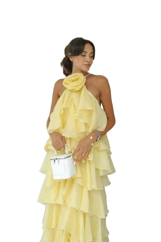 Lucia Maxikleid mit Blüten - Dekor und Halterneck - Miraee Paris