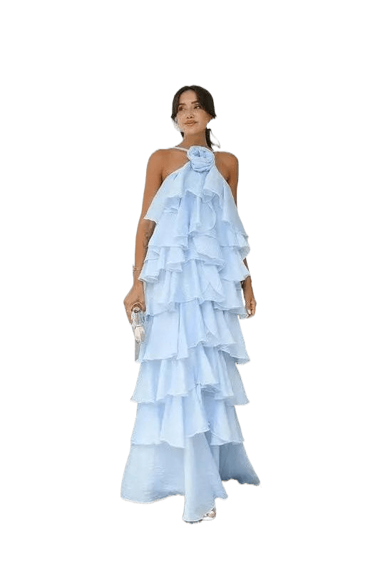 Lucia Maxikleid mit Blüten - Dekor und Halterneck - Miraee Paris