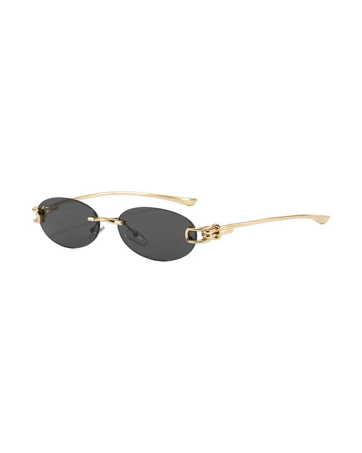 MIRAEE-UNIFORM-2026 | Luna Rimless Oval UV400 Sunglasses – Schwarz/Gold – freigestellte Produktansicht auf weißem Hintergrund