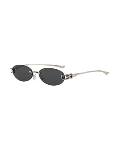 MIRAEE-UNIFORM-2026 | Luna Rimless Oval UV400 Sunglasses – Schwarz/Silber – freigestellte Produktansicht auf weißem Hintergrund