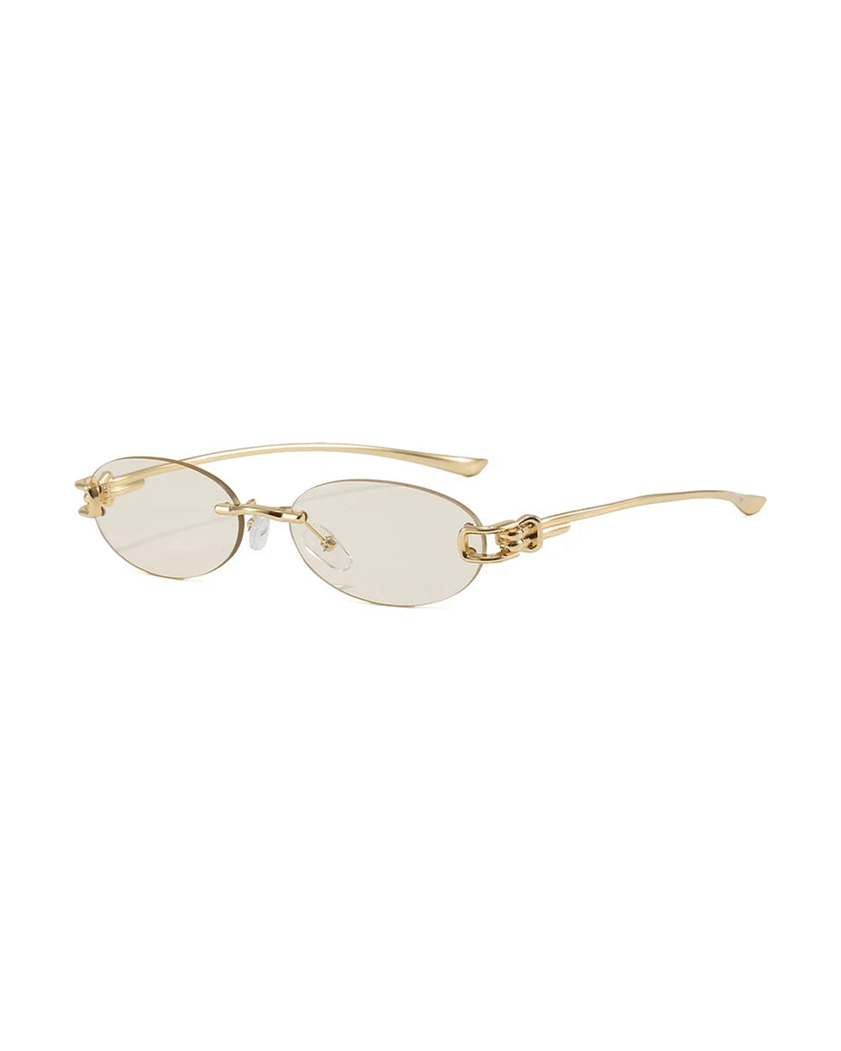 MIRAEE-UNIFORM-2026 | Luna Rimless Oval UV400 Sunglasses – Beige – freigestellte Produktansicht auf weißem Hintergrund
