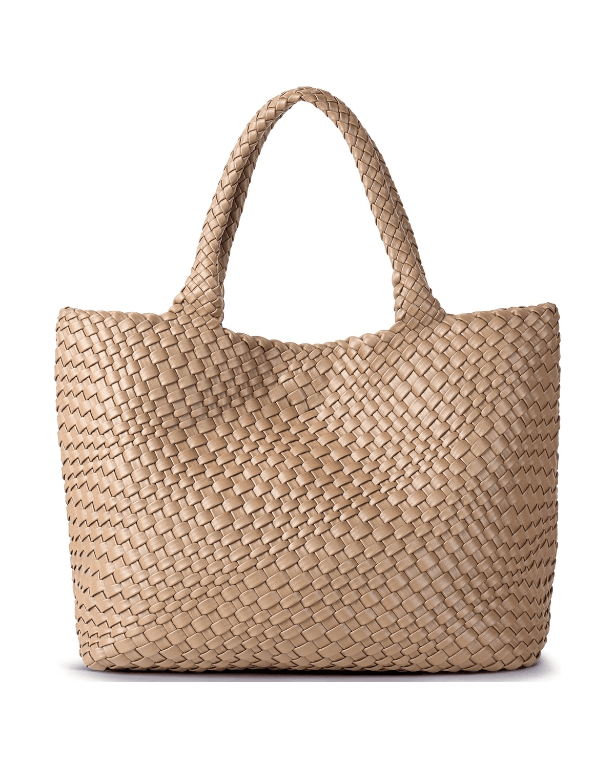 MIRAEE-UNIFORM-2026 | MAYA – Große Geflochtene Tote Bag aus Veganem Leder – Apricot – freigestellte Produktansicht auf weißem Hintergrund