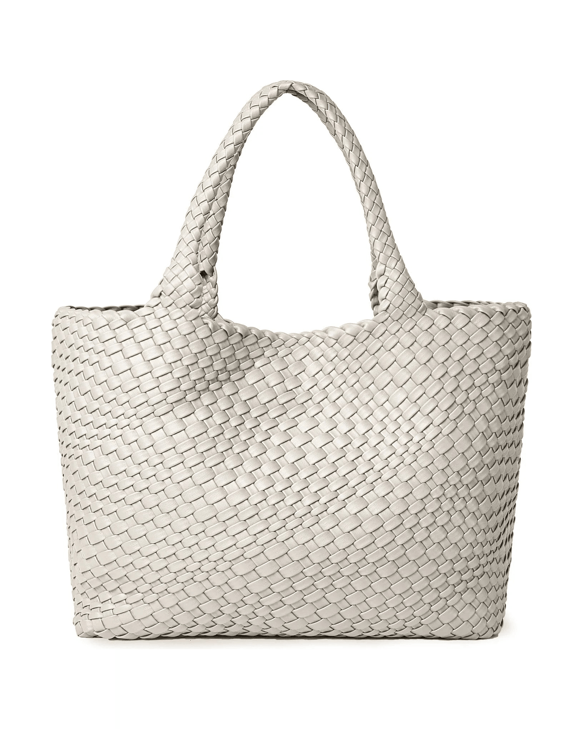 MIRAEE-UNIFORM-2026 | MAYA – Große Geflochtene Tote Bag aus Veganem Leder – Beige – freigestellte Produktansicht auf weißem Hintergrund