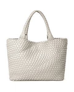 MIRAEE-UNIFORM-2026 | MAYA – Große Geflochtene Tote Bag aus Veganem Leder – Beige – freigestellte Produktansicht auf weißem Hintergrund