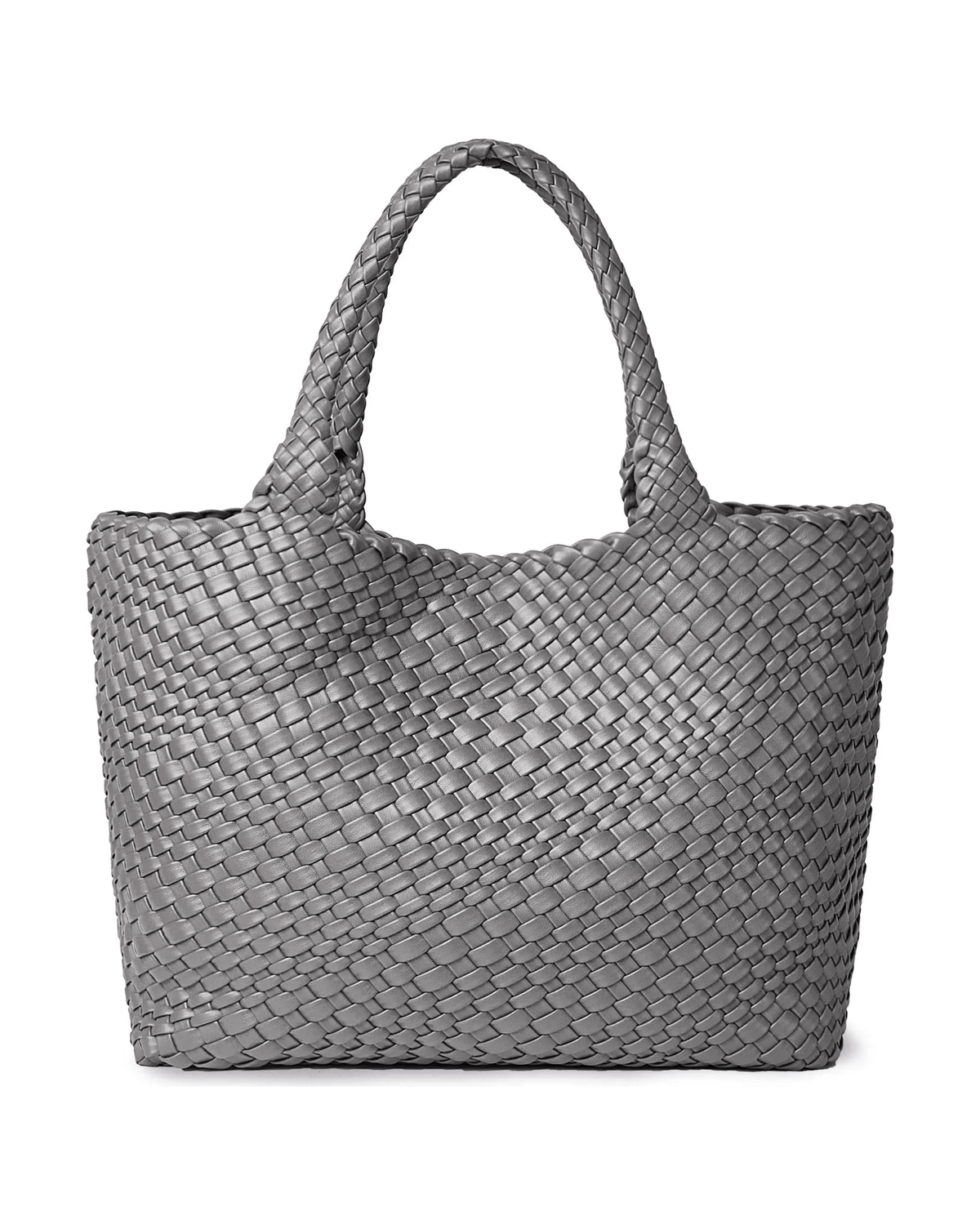 MIRAEE-UNIFORM-2026 | MAYA – Große Geflochtene Tote Bag aus Veganem Leder – Light Grey – freigestellte Produktansicht auf weißem Hintergrund