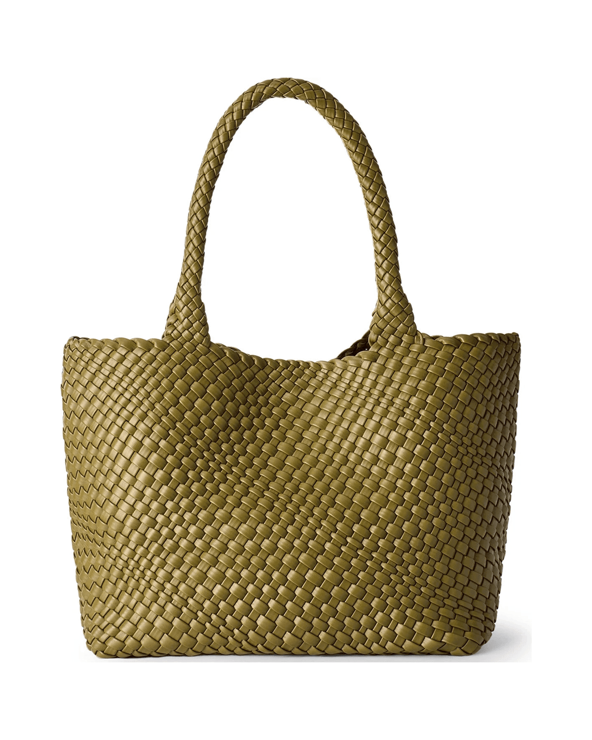 MIRAEE-UNIFORM-2026 | MAYA – Große Geflochtene Tote Bag aus Veganem Leder – Olive Green – freigestellte Produktansicht auf weißem Hintergrund