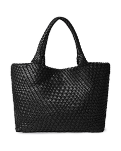MIRAEE-UNIFORM-2026 | MAYA – Große Geflochtene Tote Bag aus Veganem Leder – Black – freigestellte Produktansicht auf weißem Hintergrund