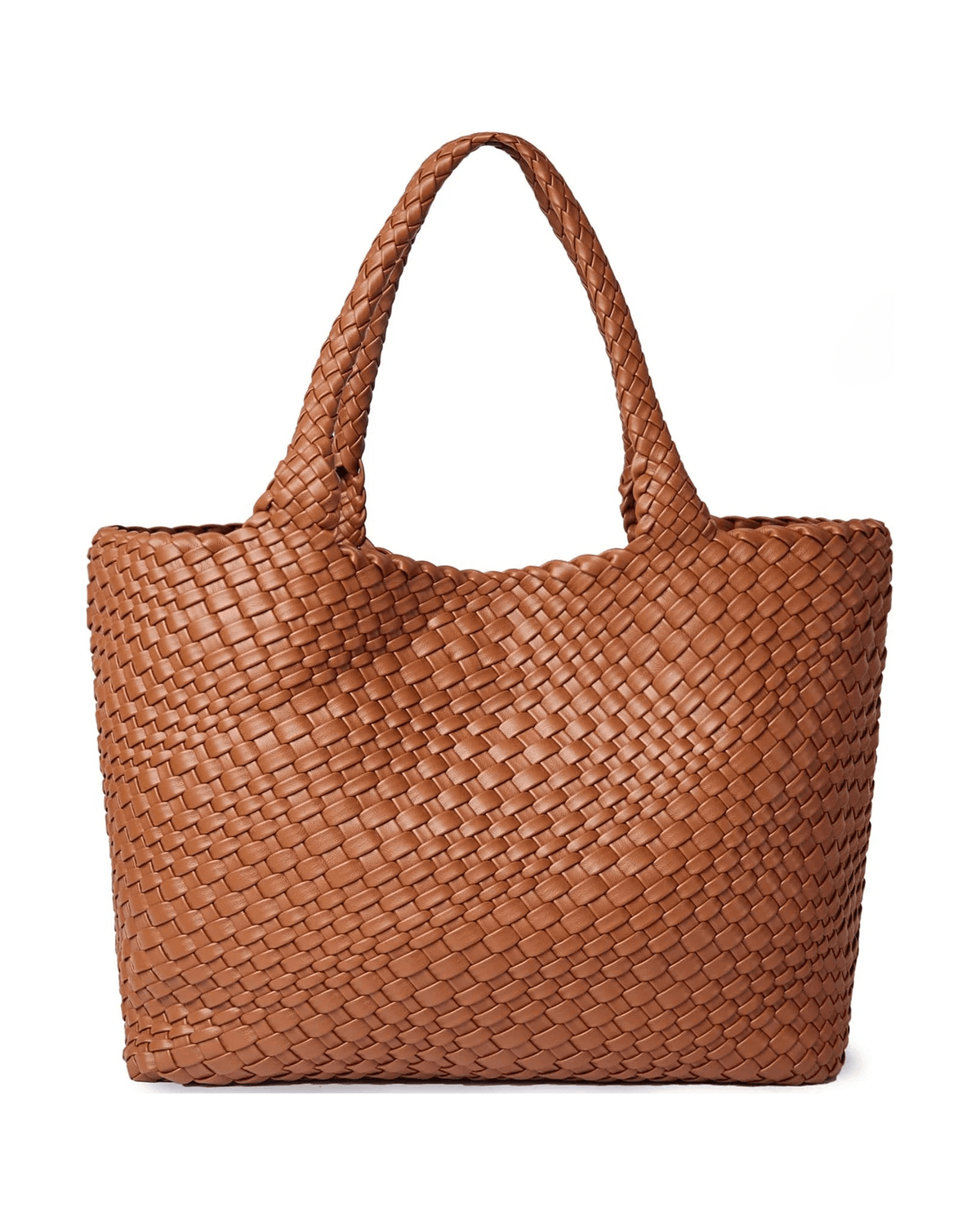 MIRAEE-UNIFORM-2026 | MAYA – Große Geflochtene Tote Bag aus Veganem Leder – Brown – freigestellte Produktansicht auf weißem Hintergrund