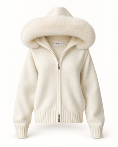 BELAMY Damen Kapuzenpullover Weiß mit Kunstfellbesatz und eingenähtem MIRAÉE PARIS Innenlabel