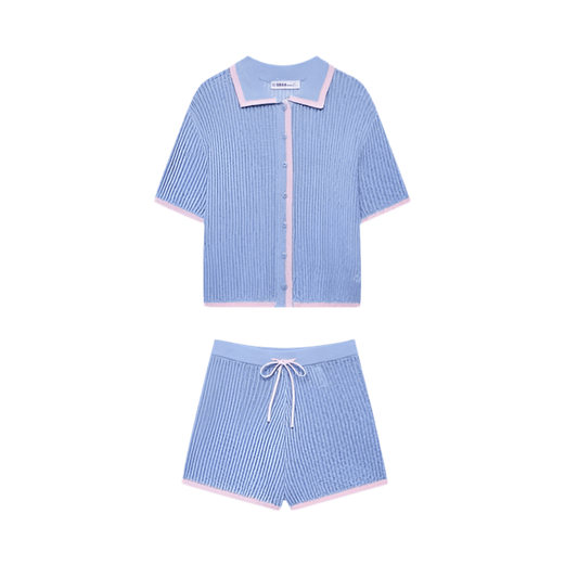Summer Knit Set „Sky Pastel“ – 2-teiliges Strick-Set in Blau & Rosa - Miraee Paris 