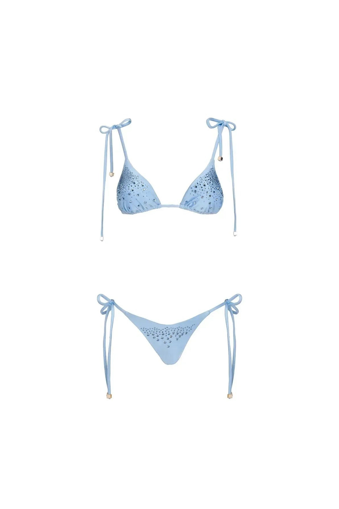 Miraee Paris light blue Aurora Diamond bikini set with sparkling crystal embellishments and tie-side details.