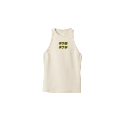 Ribbed Glam Tank – Damen Top mit Strass-Schriftzug - Miraee Paris 