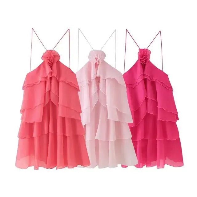 Miraée Paris – Rüschen-Layer-Kleid mit Spaghettiträgern.