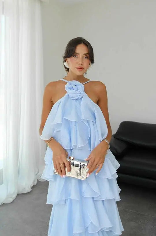 Lucia Maxikleid mit Blüten-Dekor und Halterneck.