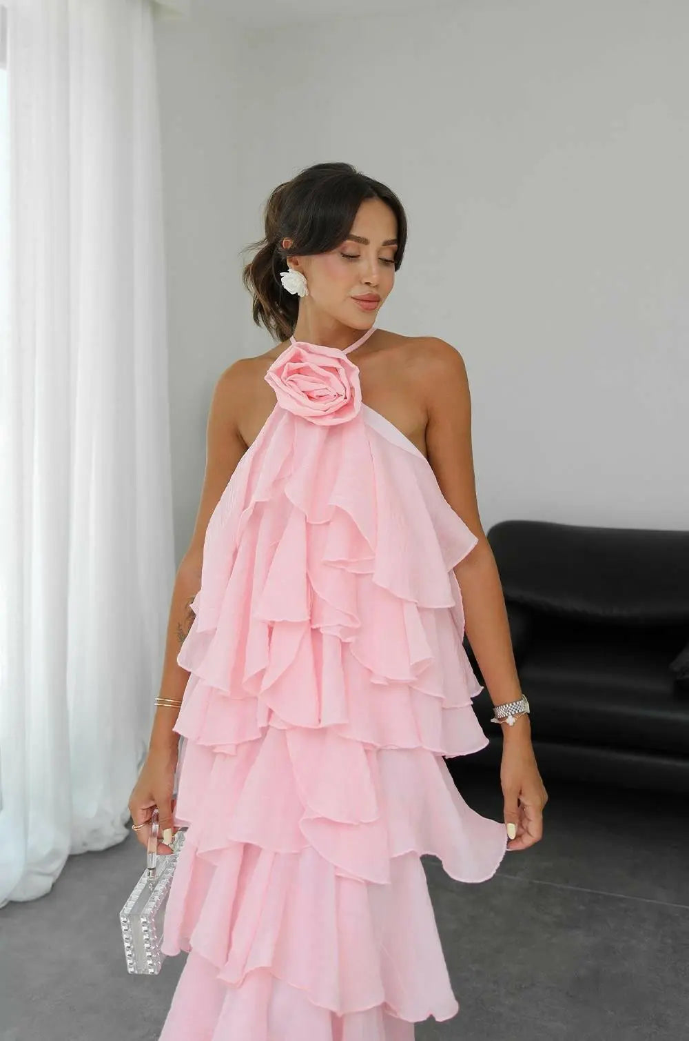 Lucia Maxikleid mit Blüten-Dekor und Halterneck.