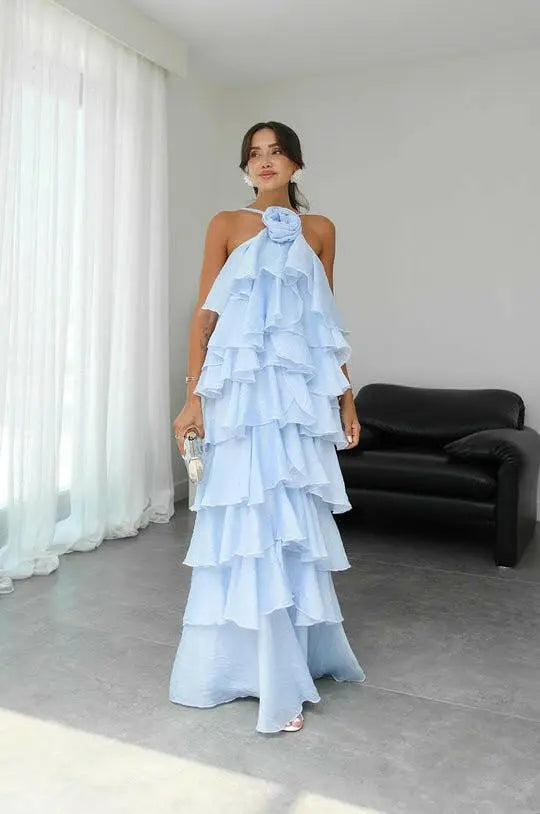 Lucia Maxikleid mit Blüten-Dekor und Halterneck.