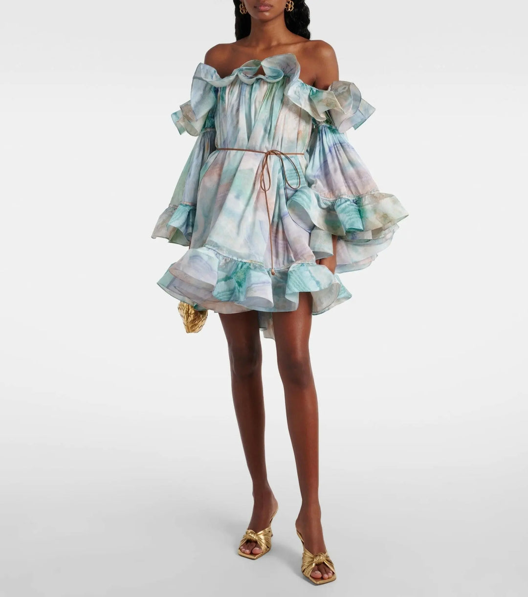 Iridescent Garden – Rüschenkleid im Aquarell-Look.