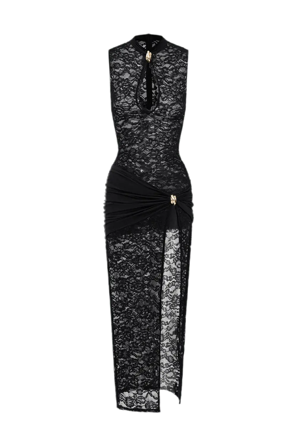Midikleid aus Spitze mit Keyhole-Ausschnitt.