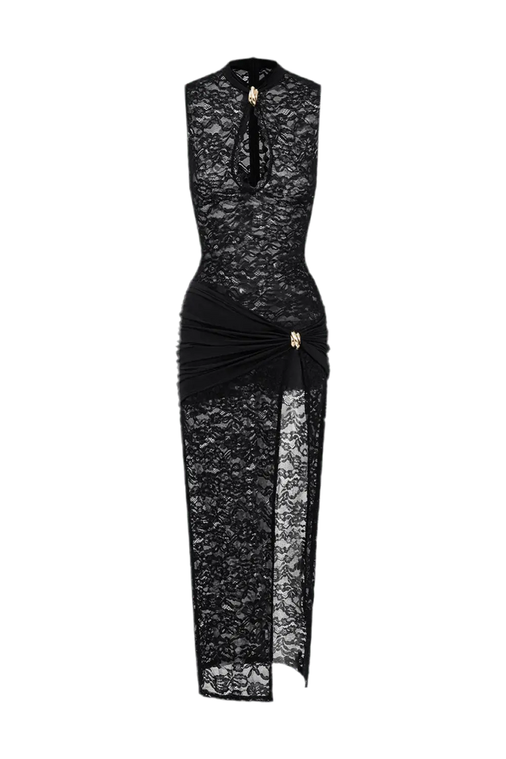 Midikleid aus Spitze mit Keyhole-Ausschnitt.