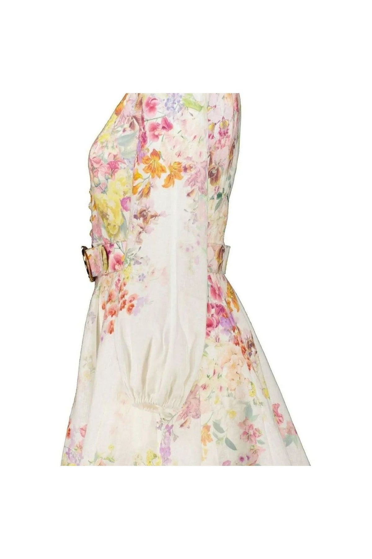 Miraée Paris Aurora Bloom – Kleid mit Gürtel in sanften Pastelltönen und floralem Muster, ideal für Sommer und besondere Anlässe.