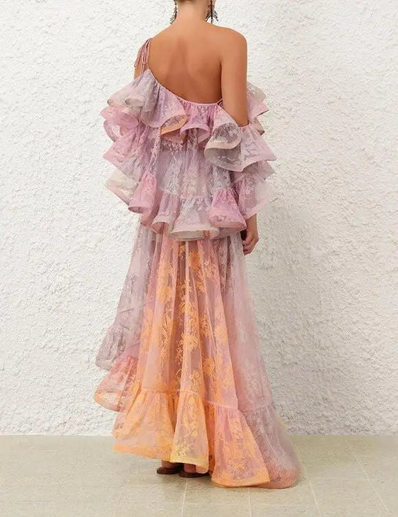 Ocean Bloom – Aquarell-Volantkleid.