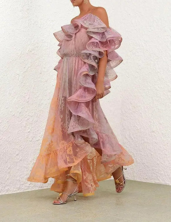 Ocean Bloom – Aquarell-Volantkleid.