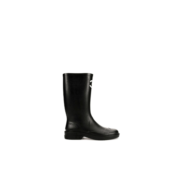 Elegante Damen Gummistiefel – Stilvolle, wasserdichte Regenstiefel in Schwarz seitlich betrachtet