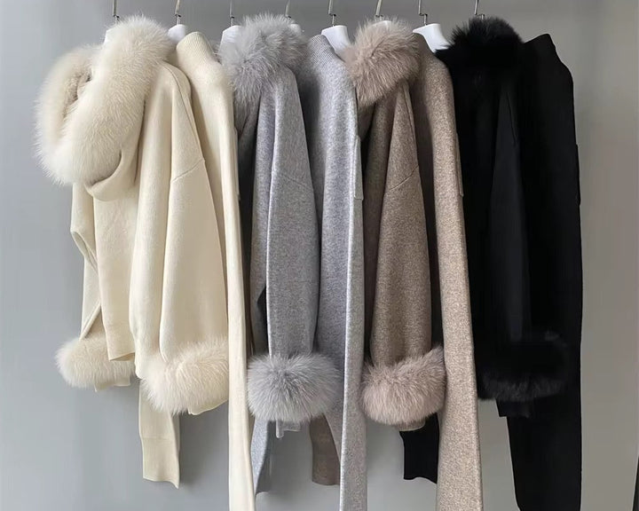 Amélie Chic Set - elegante Damenjacken mit Kunstpelzkragen in verschiedenen Farben.