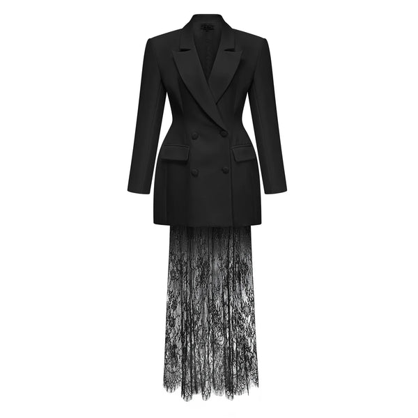 ELENA - Blazer‑Kleid mit Spitzenrock von Miraee Paris, kombiniert elegante Blazer-Optik mit zartem Spitzenrock, ideal für Damenmode online kaufen.