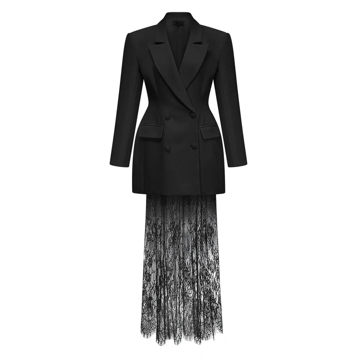 ELENA - Blazer‑Kleid mit Spitzenrock von Miraee Paris, kombiniert elegante Blazer-Optik mit zartem Spitzenrock, ideal für Damenmode online kaufen.