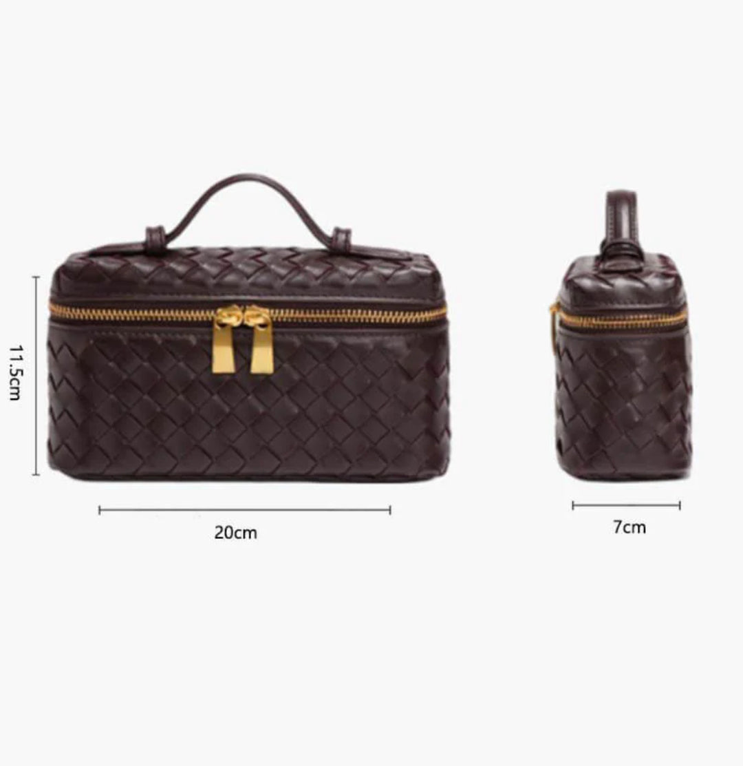 AURELIA – Luxuriöse Ledertasche mit Flechtdesign, handgeflochten, elegante Schultertasche, Maße 20cm x 11.5cm x 7cm.