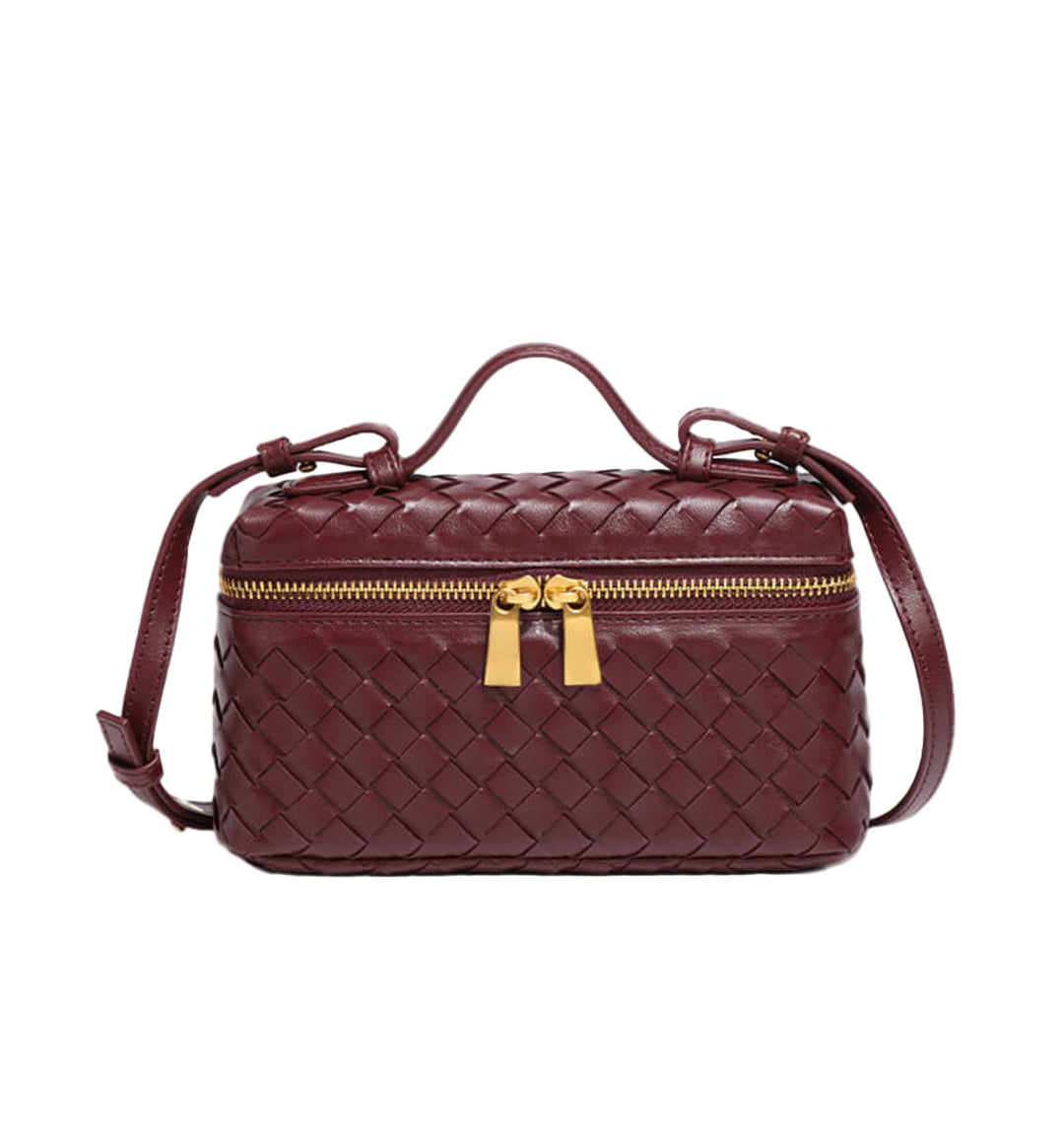 AURELIA – Luxuriöse Ledertasche mit Flechtdesign in Bordeauxrot, elegant und funktional, ideal für Damenmode.