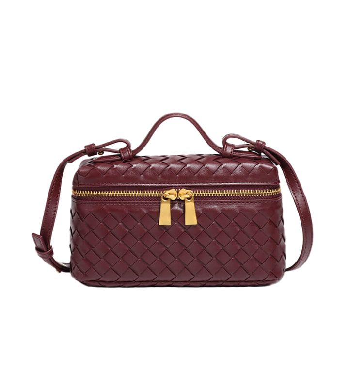 AURELIA – Luxuriöse Ledertasche mit Flechtdesign in Bordeauxrot, elegant und funktional, ideal für Damenmode.