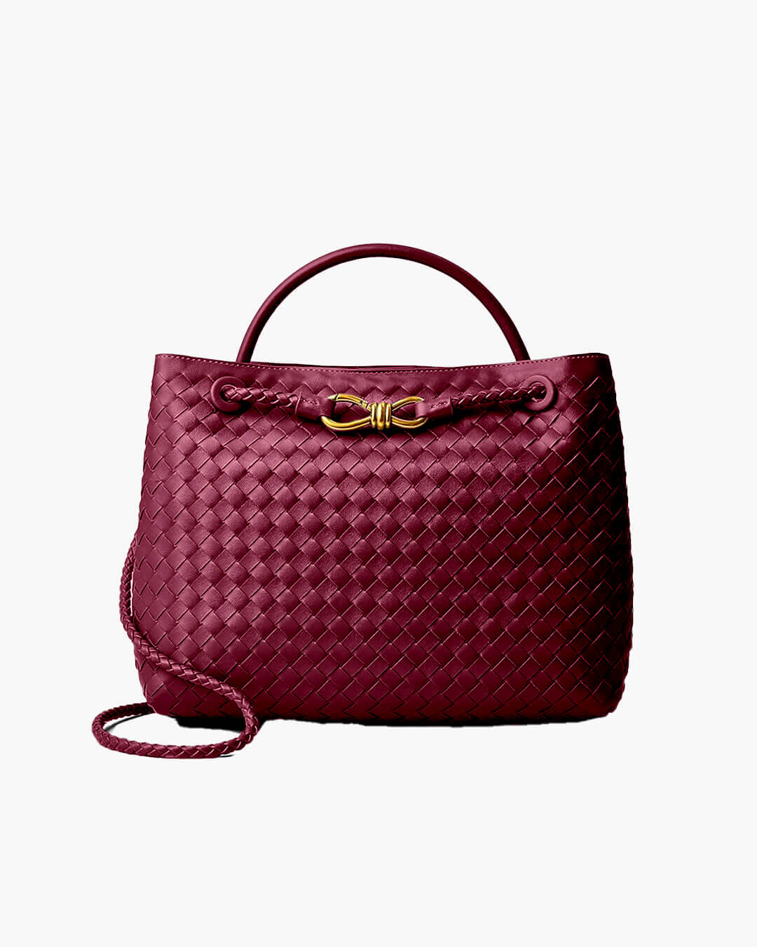CELIA LARGE – Luxus Ledertasche in eleganter Bordeauxfarbe mit geflochtenem Design und goldener Schnalle