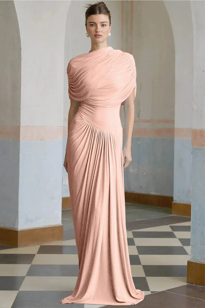 Drapiertes Maxikleid Celeste in zartem Rosa, perfekt für elegante Anlässe, Damenmode online kaufen.