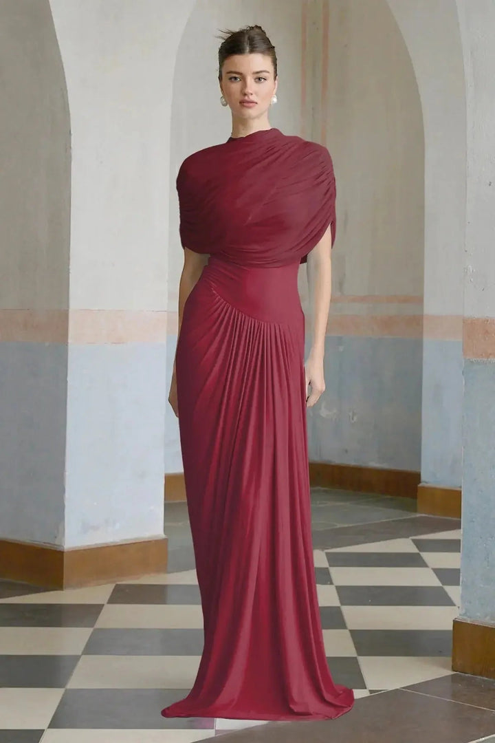 Drapiertes Maxikleid Celeste in Rot mit eleganter Drapierung für besondere Anlässe.
